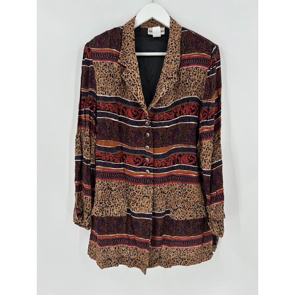 Norton McNaughton Vintage Blazer Jacket Womens 12 Brown Red Animal Print Leopard